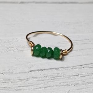 Gold sterling silver plated tarnish resistant emerald wire wrapped ring